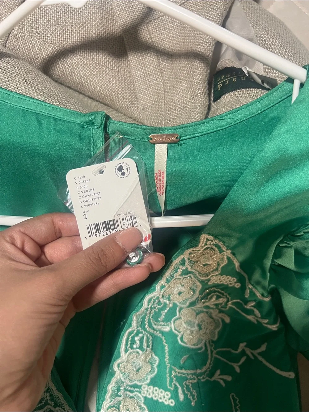 NWT free people Green Embroidered V-Neck Maxi Dress